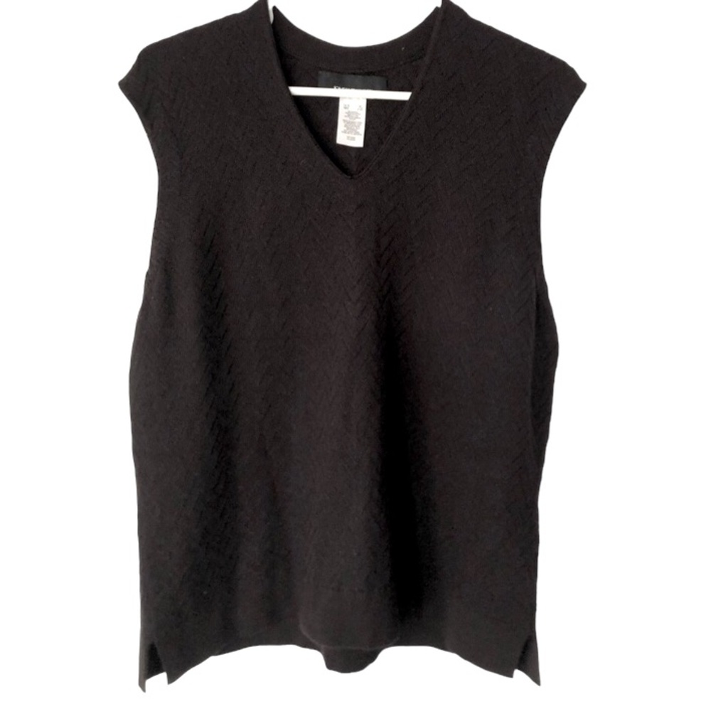 Jones New York knit sleeveless top black chevron pattern v neck size XL